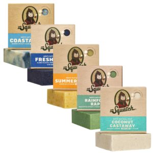 Dr. Squatch Natural Men’s Bar Soap – Cold Process Body Soap Bar with Natural Oils – Gifts for Men – Summer Citrus, Coconut Castaway, Fresh Falls, Coastal Mist & More (5 oz, 5-Pack, Scents May Vary)