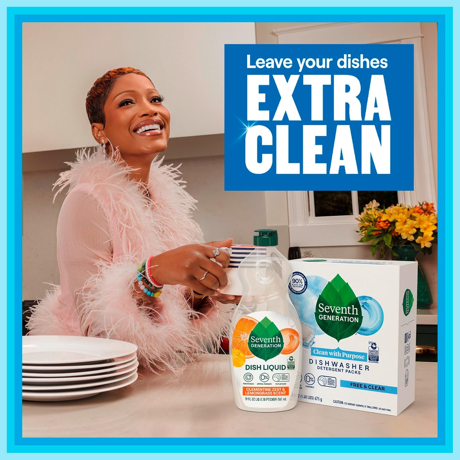 Seventh Generation Dishwasher Detergent Packs, Free & Clear, 72 Count, Pack of 1, Plant Powered Cleaning, Fights Greasy Reside & Stuck-On Food For Sparkling Dishes, Fragrance-Free & Septic Safe - Image 3