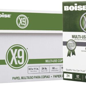Boise Paper X-9 Multi-Use Copy Paper – 10 Ream (5000 Sheets) | 8.5″ x 11″ Letter | 92 Bright White – 24 lb. | CC2241-CTN