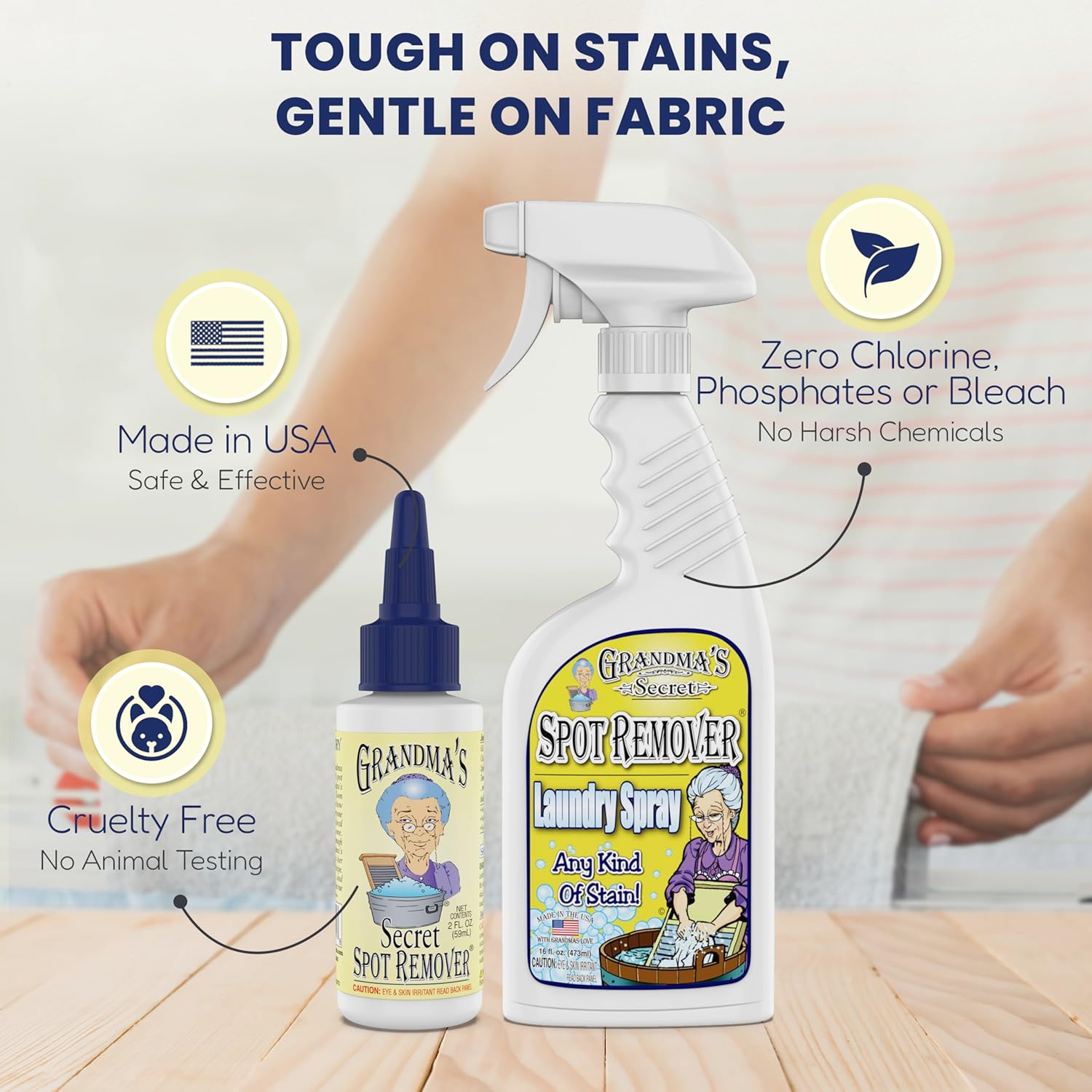 Grandma's Secret Spot Remover Laundry Spray - Chlorine, Bleach and Toxin-Free for Clothes - Fabric Stain Remover Removes Oil, Paint, Blood and Pet Stains - 16 oz & 2 oz Combo, DuoPack - Image 5