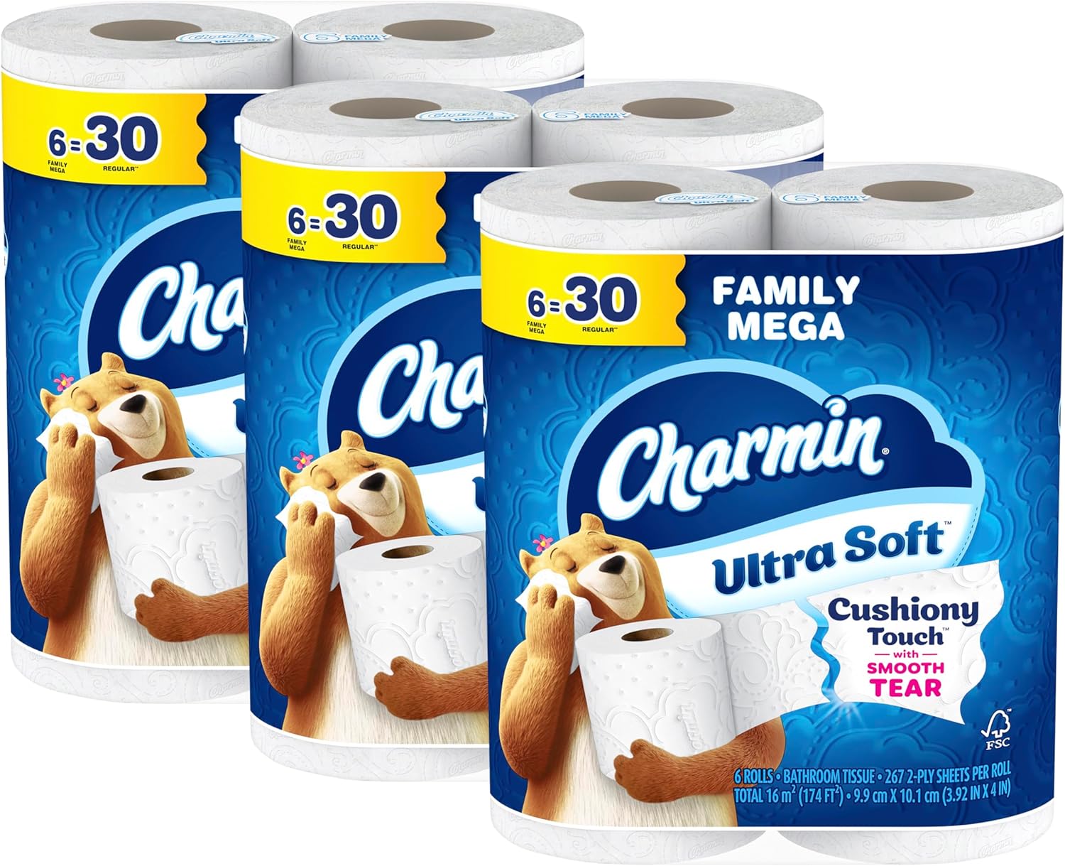 Charmin Ultra Soft Cushiony Touch 2-Ply Toilet Paper, 18 Family Mega Rolls = 90 Regular Rolls, White - Image 13