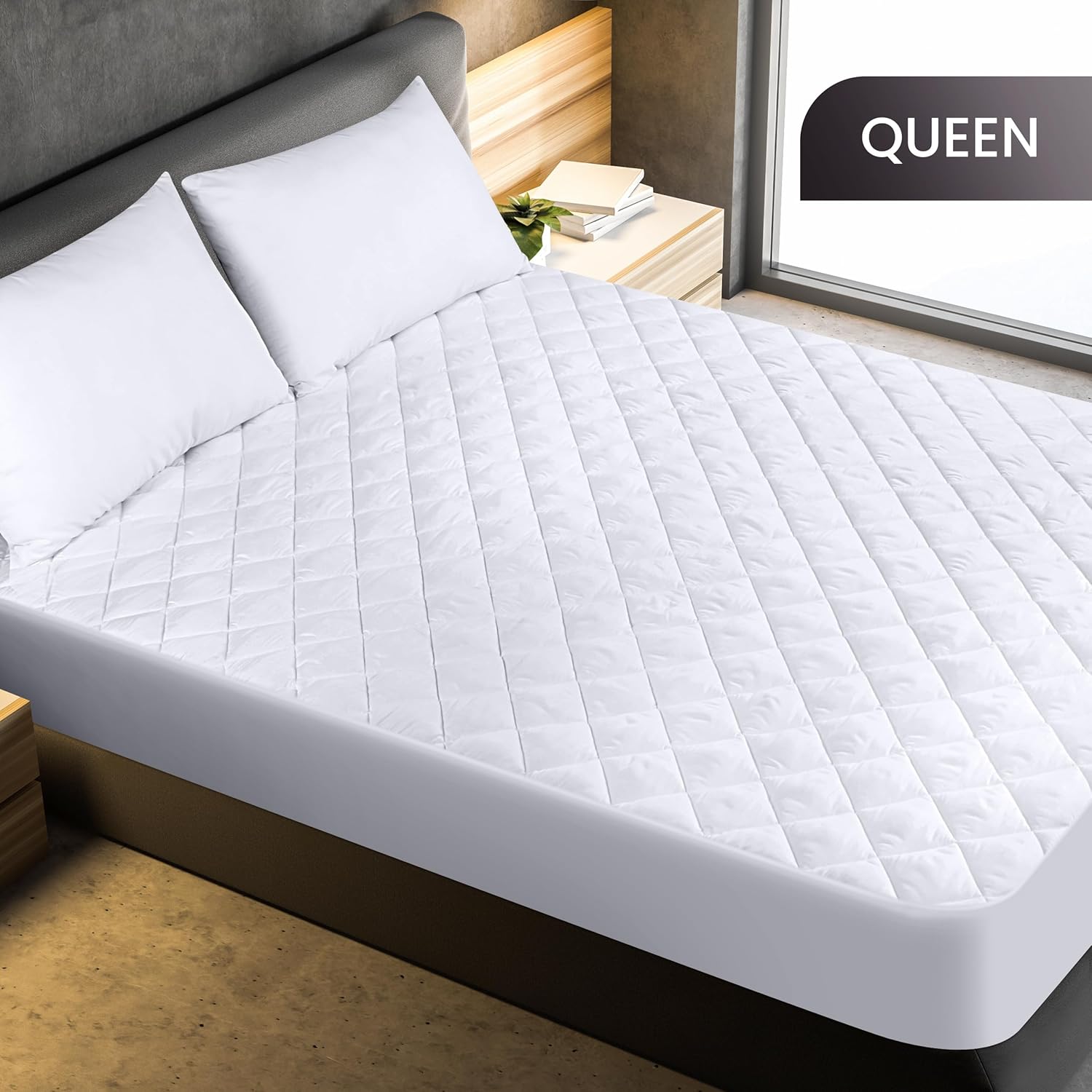 Utopia Bedding Quilted Fitted Mattress Pad, Queen Size, Elastic Fitted Mattress Topper Protector and Cover with Deep Pocket Stretches up to 16 Inches, Machine Washable (White) - Image 2