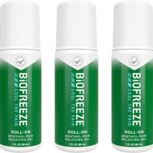 Biofreeze Roll On Pain Relief for Knee, Neck, Hip, Joint, Shoulder, & Simple Backache, Arthritis Pain Reliever, Sore Muscle Relief, Roll On Menthol Gel 3 Fl Oz (Pack of 3)