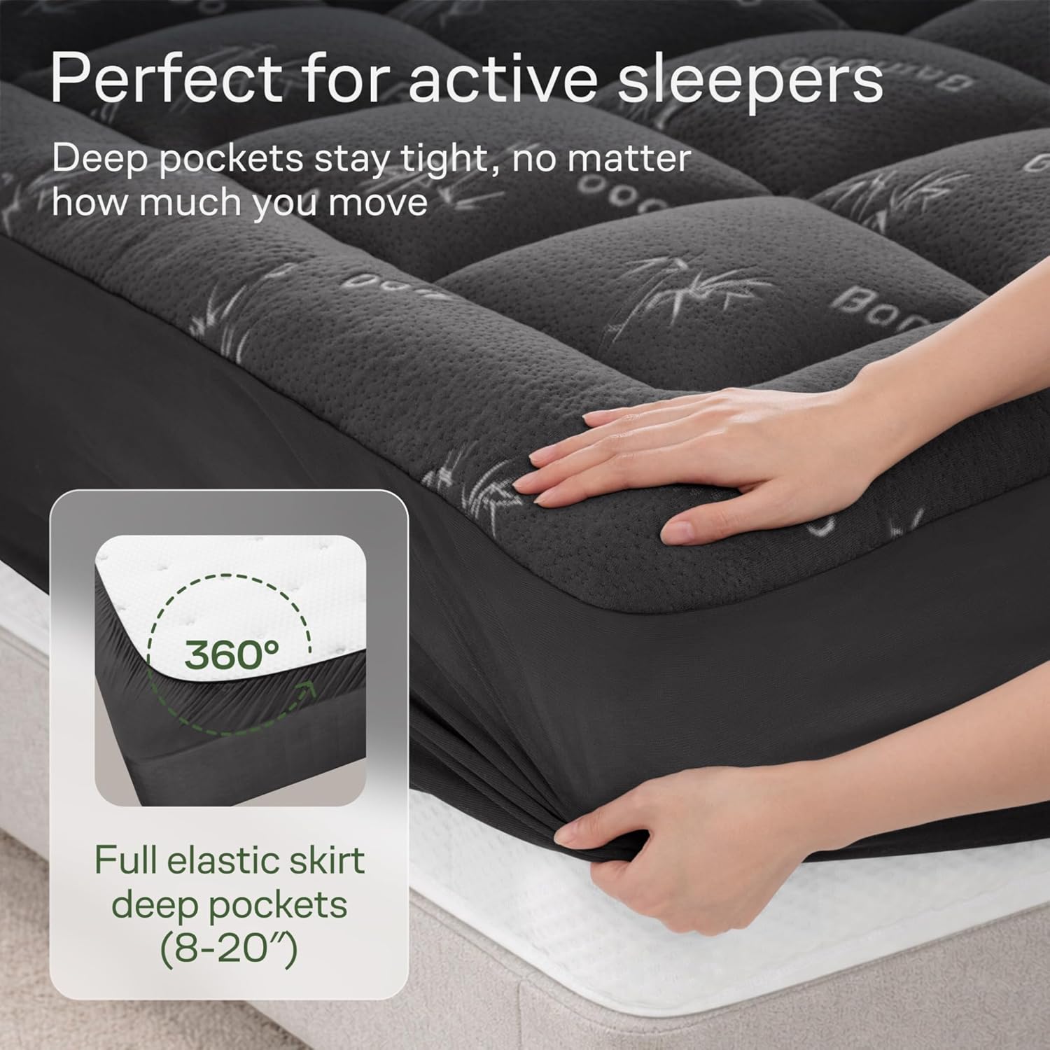 Niagara Sleep Solution Ultra Soft Queen Size Mattress Topper - Rayon Derived from Bamboo Pillow Top Mattress Pad for Back Pain Relief - Naturally Cooling for Hot Sleepers, Dark Gray - Image 5