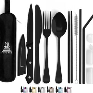 Taplord Portable Travel Silverware Set With Case, Includes 10 Pcs of Travel Utensils With Case, Stainless Steel Flatware Set For Camping, Lightweight (Black)