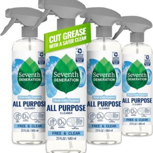 Seventh Generation All Purpose Cleaner, Free & Clear, 23 oz, Pack of 4, Plant-Based Cleaning Spray, Cuts Grease & Grime, No Fragrance or VOCs, Safe for Kids & Pets, Works on Glass, Sealed Wood & More