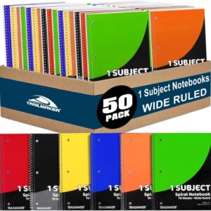 Trail maker Bulk Notebooks (50 Pack), One Subject Notebooks Wide Ruled, 140 Pages (70 Sheets),Spiral Bulk Notebooks for Kids, School Supplies, Journaling, Note Taking, Students, and Work