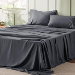 Bedsure California King Sheet Sets – 4 Pieces Soft Cal King Sheets – Breathable & Cooling – Hotel Luxury – Easy Care Polyester Microfiber Bedding for Kids, Women, Men, Dark Grey
