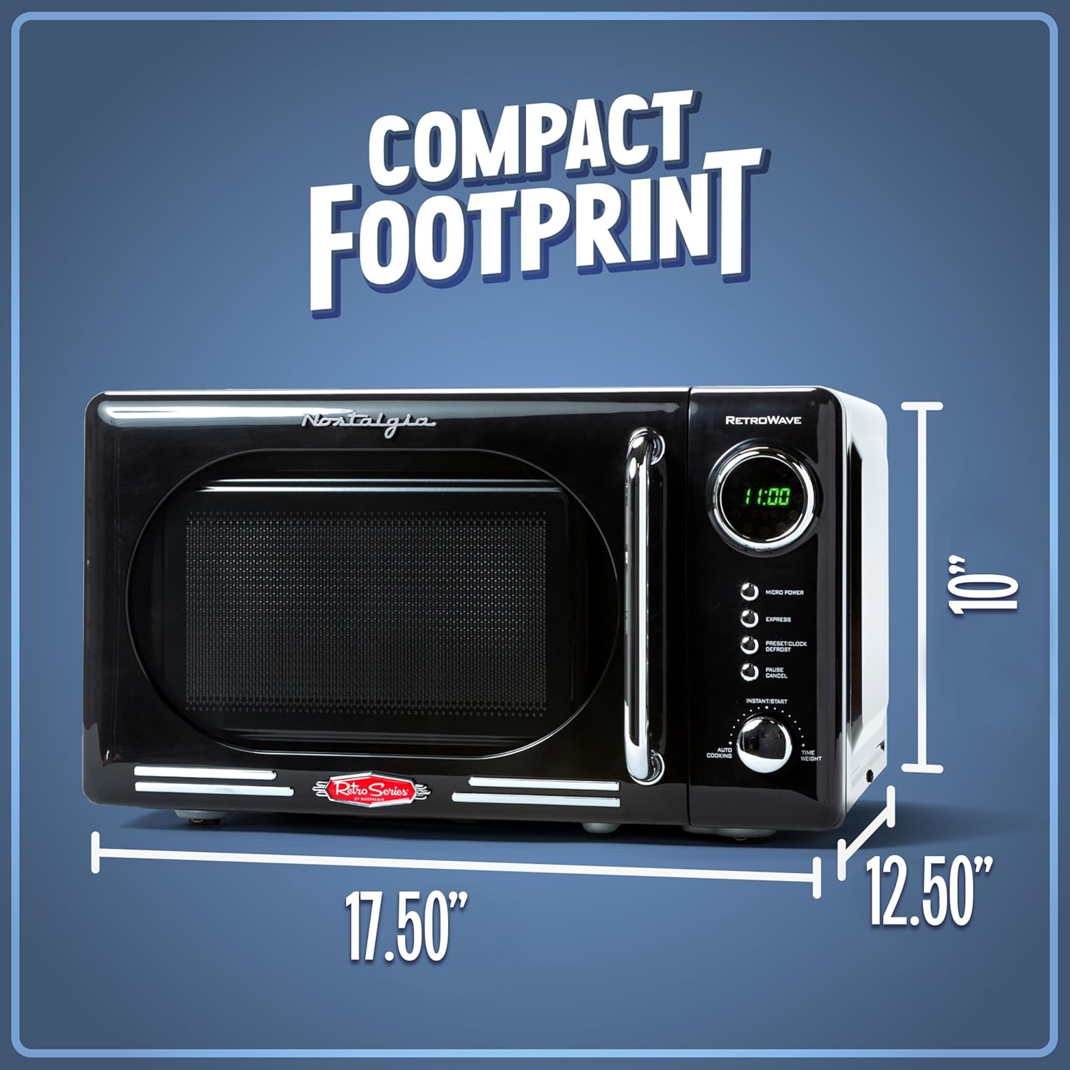 Nostalgia Retro Compact Countertop Microwave Oven - 0.7 Cu. Ft. - 700-Watts with LED Digital Display - Child Lock - Easy Clean Interior - Black - Image 5