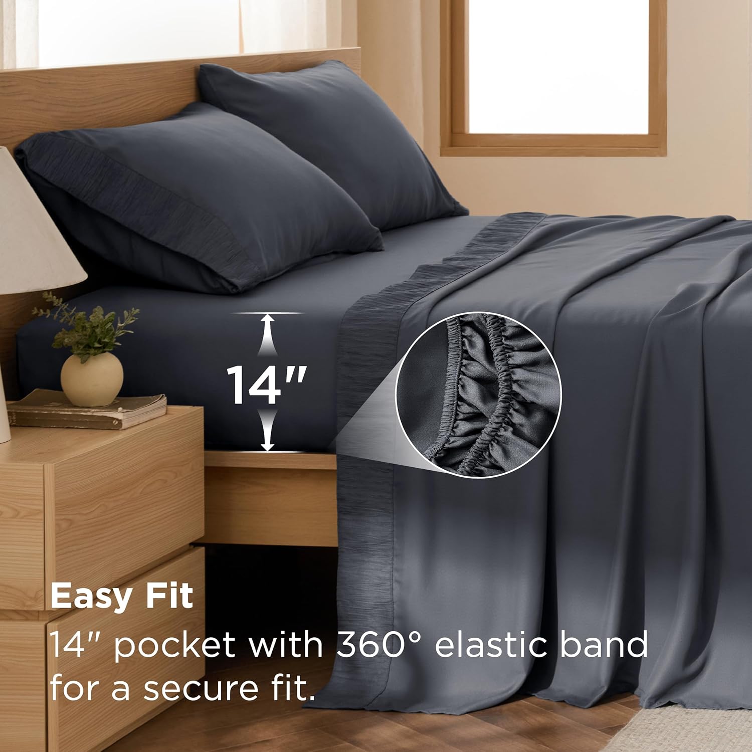 Bedsure California King Sheet Sets - 4 Pieces Soft Cal King Sheets - Breathable & Cooling - Hotel Luxury - Easy Care Polyester Microfiber Bedding for Kids, Women, Men, Dark Grey - Image 4