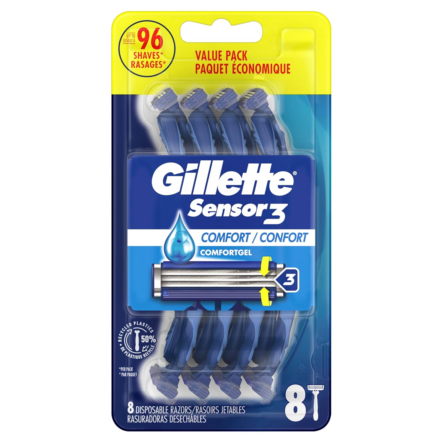 Gillette Sensor3 Comfort Disposable Razors for Men, 8 Count, Lubrastrip Glides Easily Over Your Skin - Image 9