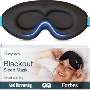MyHalos® Sleep Mask – 3D Blackout Eye Mask for Women & Men, Side Sleepers, Zero Pressure Memory Foam Eyelash Friendly, Breathable,Award-Winning Sleep Aid for Travel (Black, 1 Count (Pack of 1)
