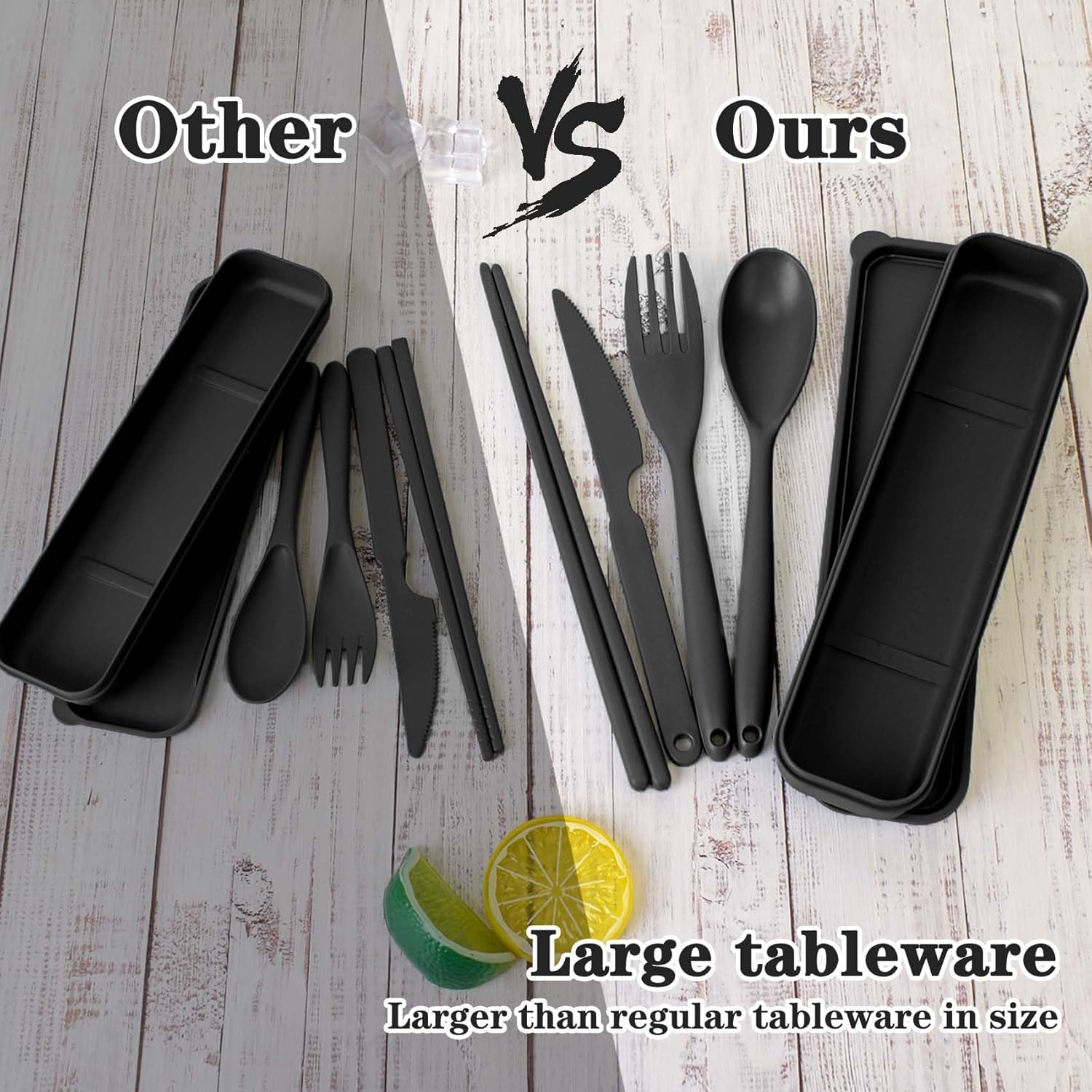 Large Reusable Travel Utensils Set with Case, Plastic Set for Adults Travel Picnic Camping, Portable Flatware Cutlery Set with Chopsticks for Daily Use(Black) - Image 2