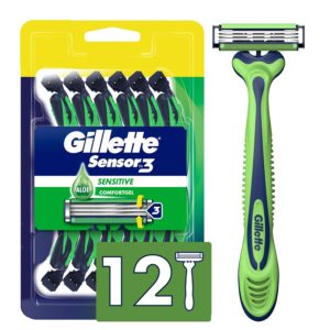 Gillette Sensor3 Sensitive Men’s Disposable Shaving Razors, 12 Count