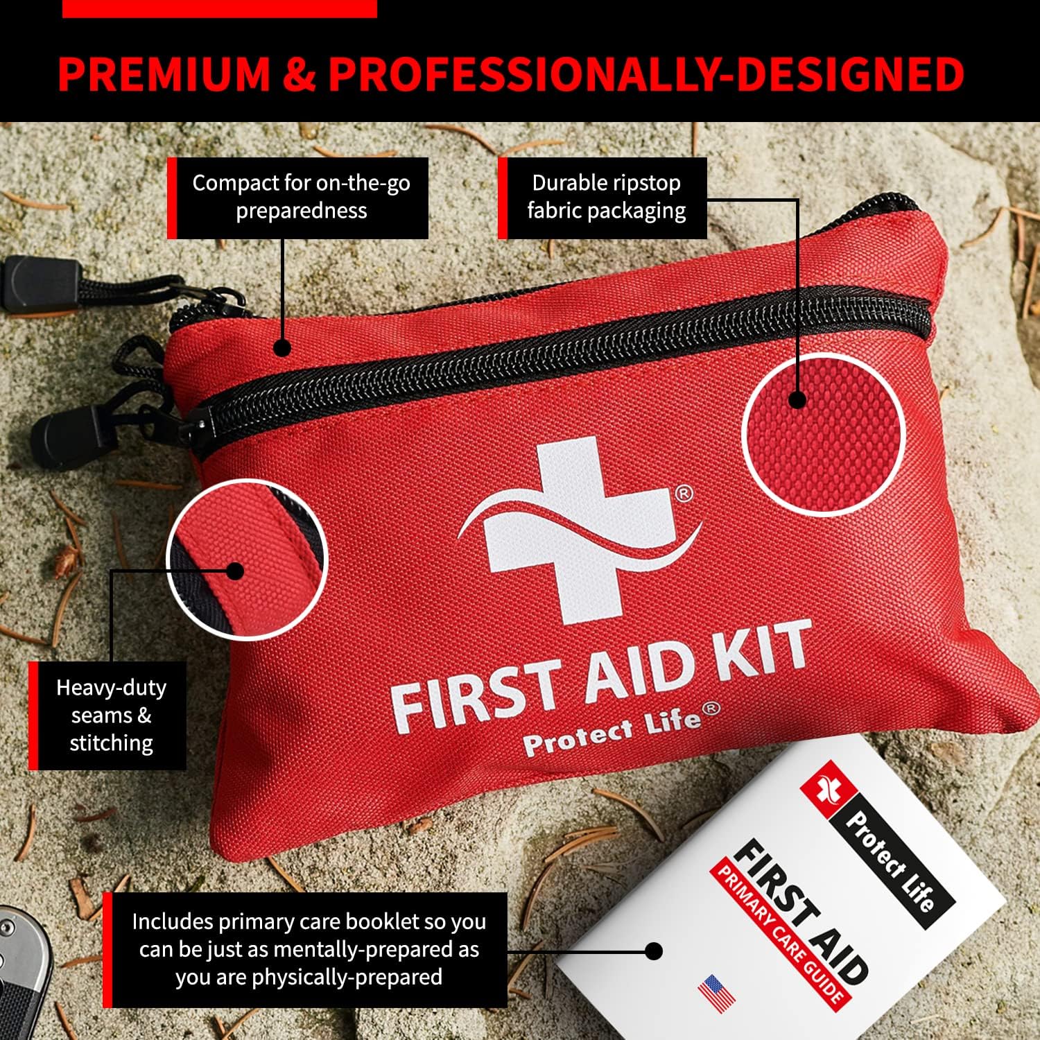 Protect Life First Aid Kit, Travel First Aid Kit for Car, 100 Piece Compact Emergency Preparedness Starter Kit for Home, Office, Camping, Hiking - Image 2