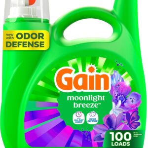 Gain Liquid Laundry Detergent with Odor Defense, Moonlight Breeze Scent, Laundry Soap For HE Washing Machines, 132 fl oz, 100 Loads (Packaging May Vary)