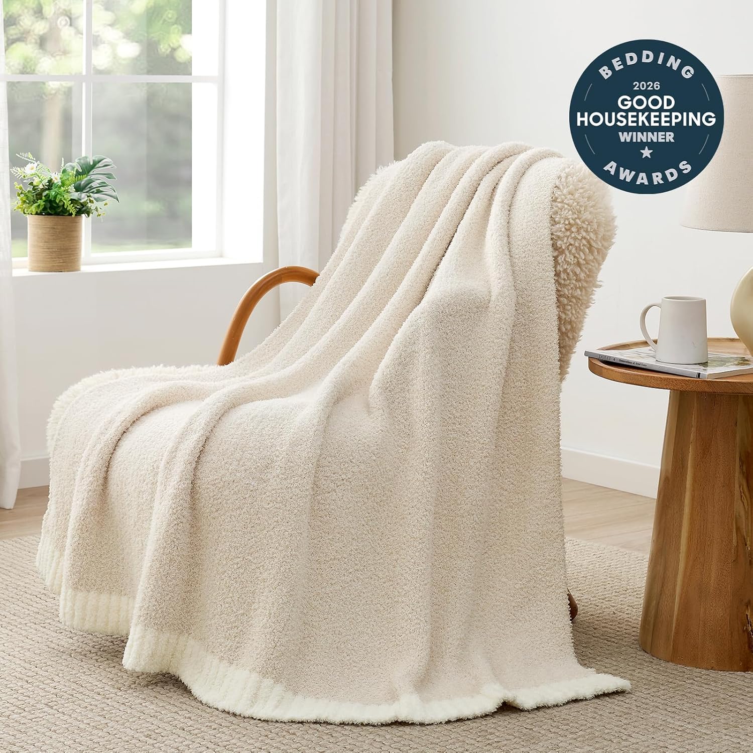 Snuggle Sac Buttery Ivory Throw Blanket for Couch, Reversible Super Soft Knitted Blankets, Warm Cozy Knit Fuzzy Plush Lightweight Throws Dupes for Sofa, Bed, Picnic, Ivory, 50 x 60 inches - Image 2