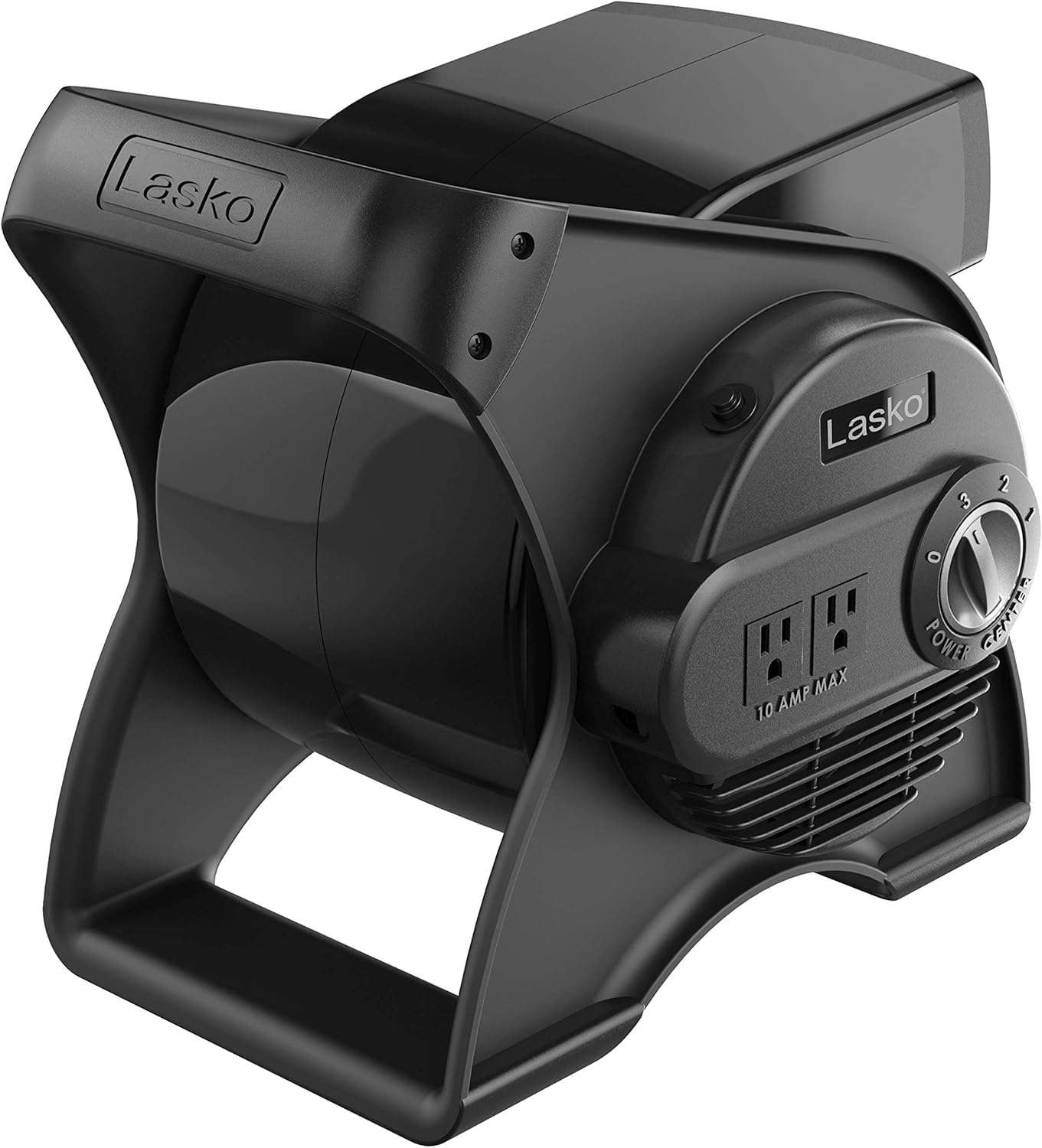 Lasko Portable Utility Fan, 12” 289 CFM Pivoting High Velocity Air Mover Blower Fan, 3 Speeds, 2 Accessory Outlets 120V, Black, U12104 - Image 9