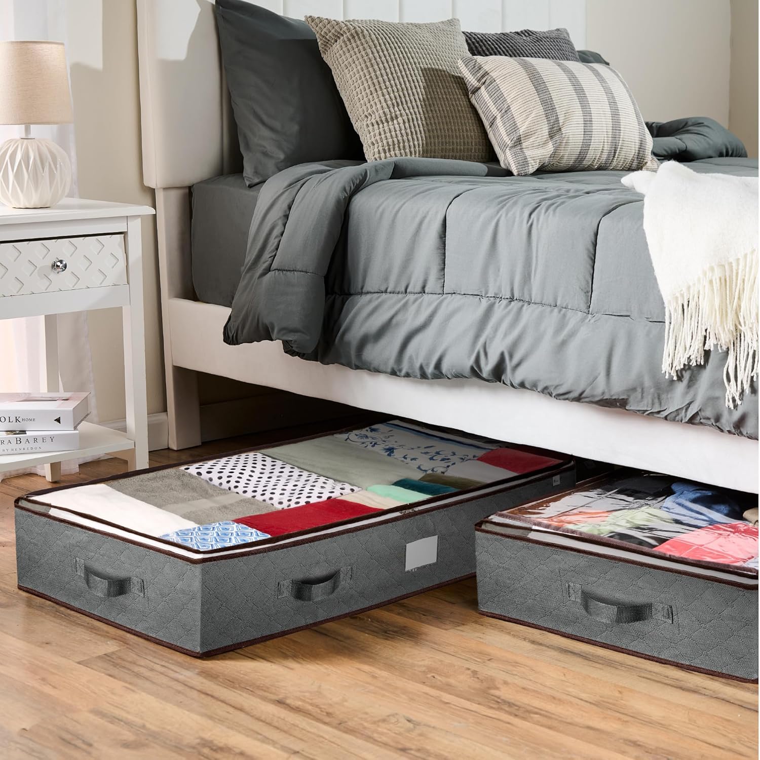 Under Bed Storage Bins - Pack Of 4 Under The Bed Storage Containers For Clothes, Blankets, Winter Clothing, & Shoes - Underbed Storage Containers With Handles, Dual Zippers, & Clear Top - Image 5