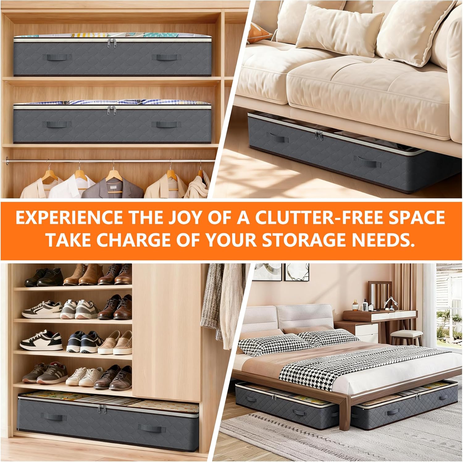 90L Under Bed Storage Containers,4-Pack Closet Organizers and Storage Bins,for Organization and Storage Clothes, Shoes, Blankets & Pillows,Visible Transparent Top Storage Bins with Lids, Grey - Image 7