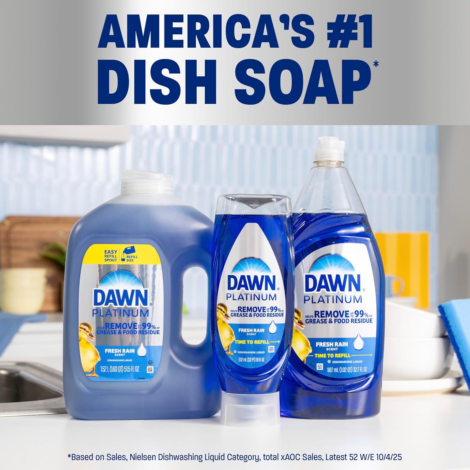 Dawn Platinum Dish Soap, Fresh Rain Scent Liquid Dishwashing Detergent, Powerful Dawn Dish Soap for Tough Grease Removal, 13 oz - Image 8