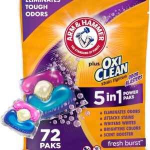 ARM & HAMMER Plus OxiClean With Odor Blasters Laundry Detergent, 5-IN-1 Power Paks, 72 Ct