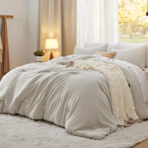 Bedsure Queen Comforter Set, Beige Soft Prewashed Bedding for All Seasons, 3 Pieces GentleSoft™ Bed Set, 1 Lightweight Comforter (90″x90″) and 2 Pillowcases (20″x26″)