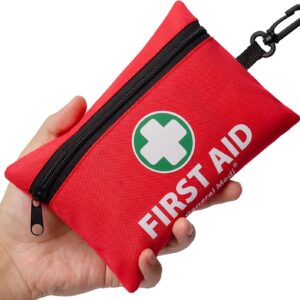 General Medi Mini First Aid Kit, 110 Piece Small First Aid Kit – Includes Emergency Foil Blanket, Scissors for Travel, Home, Office, Vehicle, Camping, Workplace & Outdoor (Red)