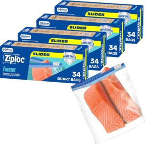 Ziploc Quart Food Storage Freezer Slider Bags, Power Shield Technology for More Durability, 136 Bags Total
