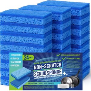 Metflavor Kitchen Sponges, 24 Count, Non-Scratch Scrub Sponge, Dual Sided Cleaning Sponges for Dishes, Kitchen, Bathroom