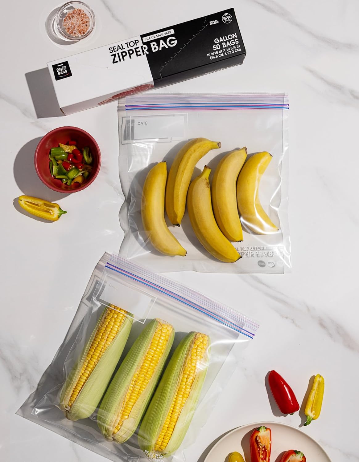 24/7 Bags- Gallon Zip Storage Bags, 200 Count, Double Zipper Seal, Easy Grip Open Tabs, Write-On Space, BPA-Free & Heavy Duty, Microwave Safe, Non-StandUp - Image 7
