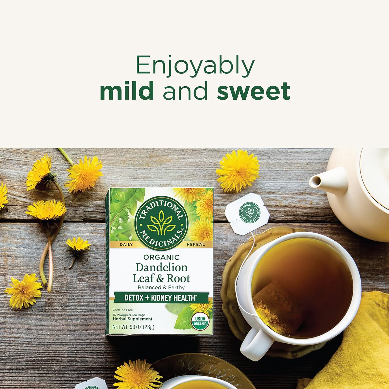 Traditional Medicinals Organic, Dandelion Leaf & Root - Dandelion Root Tea, Supports Normal Detox + Digestion - Kosher, Non-GMO, Caffeine-Free, Compostable - 16 Tea Bags - Image 5