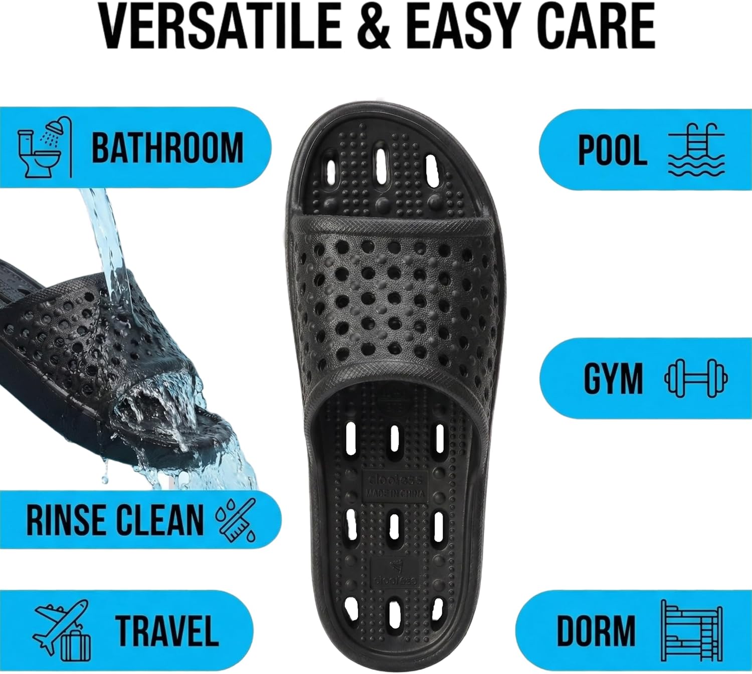 Shower Shoes for Men and Women,Non-Slip Quick-Dry Bath Slippers with Drain Holes,Lightweight Pool, Gym, Bathroom & College Dorm Sandals - Image 4