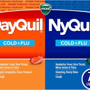 Vicks DayQuil & NyQuil Co-Pack, Cold & Flu Medicine, Powerful Multi-Symptom Daytime & Nighttime Relief for Headache, Fever, Sore Throat, Minor Aches & Pains, & Cough, 72ct