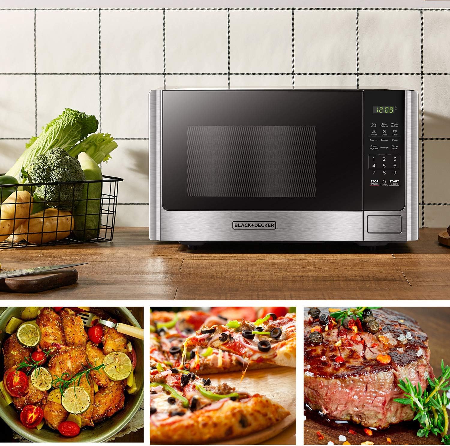 BLACK+DECKER Digital Microwave Oven with Turntable Push-Button Door, Child Safety Lock, Stainless Steel, 0.9 Cu Ft - Image 3