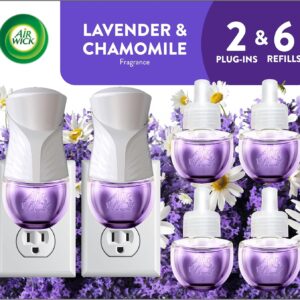 Air Wick Plug in Scented Oil Starter Kit, 2 Warmers + 6 Refills, Lavender & Chamomile, Eco Friendly, Essential Oils, Air Freshener