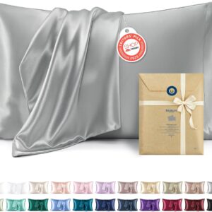 Bedsure Satin Pillowcase, Similar to Silk Pillow Cases Queen Size Set of 2, Cooling Pillow Case Covers with Envelope Closure, Room Decor Gifts for Women Men, Silver Grey, 20×30 Inches, 2pcs
