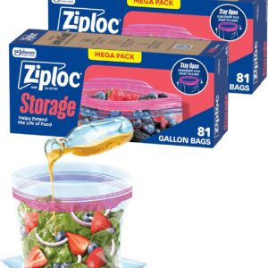 Ziploc Gallon Food Storage Bags, Stay Open Design with Stand-Up Bottom, Easy to Fill, 162 Count
