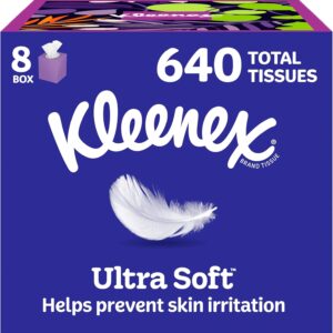 Kleenex Ultra Soft Facial Tissues, 8 Cube Boxes, 80 Tissues per Box, 3-Ply, Packaging May Vary