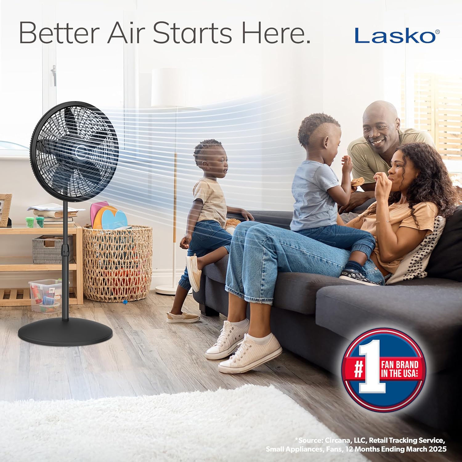 Lasko Pedestal Fan, Oscillating Fan for Bedroom with Adjustable Height and 3 Cooling Speeds, Portable, 18", Black, 1827 - Image 2