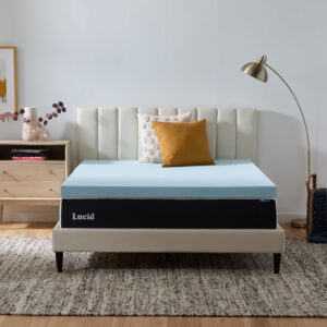 Lucid 3 Inch Memory Foam Mattress Topper, Queen Size – Cooling Gel Bed Topper – Preassure-Relieving Deep Plush Feel – Ventilated Breathable Design – CertiPur Certified – Dorm Room Essentials