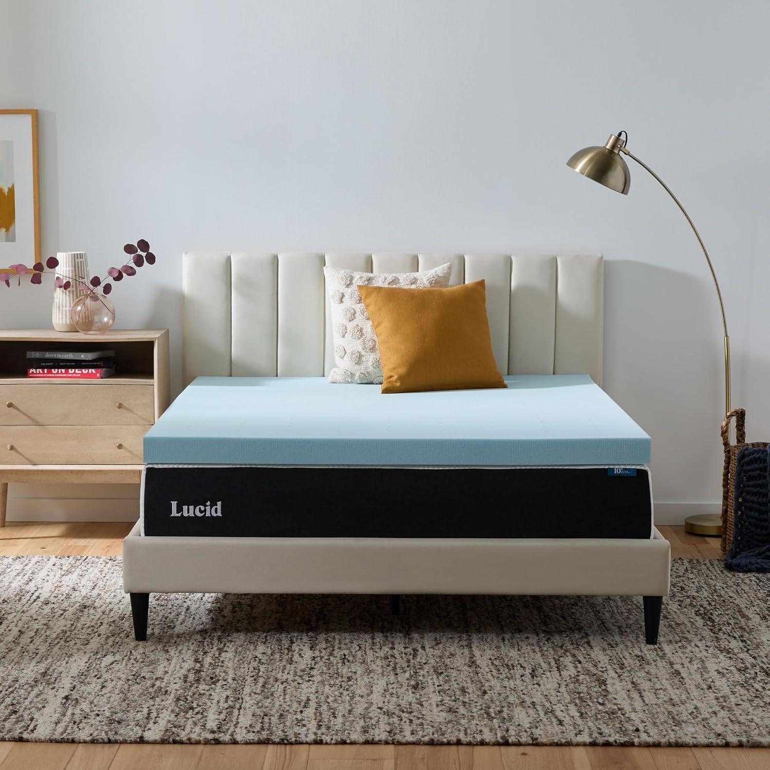 Lucid 3 Inch Memory Foam Mattress Topper, Queen Size – Cooling Gel Bed Topper – Preassure-Relieving Deep Plush Feel – Ventilated Breathable Design – CertiPur Certified - Dorm Room Essentials
