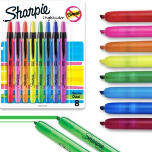 Sharpie Retractable Highlighters, Chisel Tip, Assorted Colors, 8 Count – Journaling, Classroom, Study Supplies