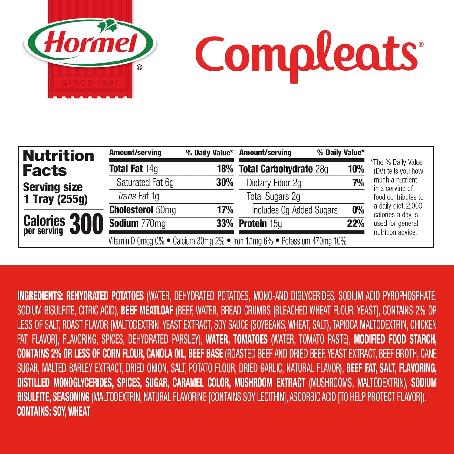 HORMEL COMPLEATS Meatloaf & Gravy With Mashed Potatoes Microwave Tray, 9 oz. (6 Pack) - Image 2