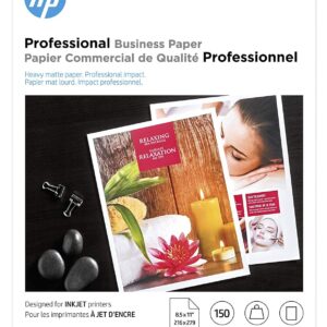 HP Professional Business Paper, Matte, 8.5×11 in, 48 lb, 150 sheets, works with inkjet printers (CH016A)