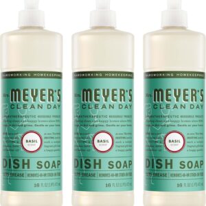 MRS. MEYER’S CLEAN DAY Liquid Dish Soap, Basil Scent, 16 Fl Oz Bottle – 3 Pack