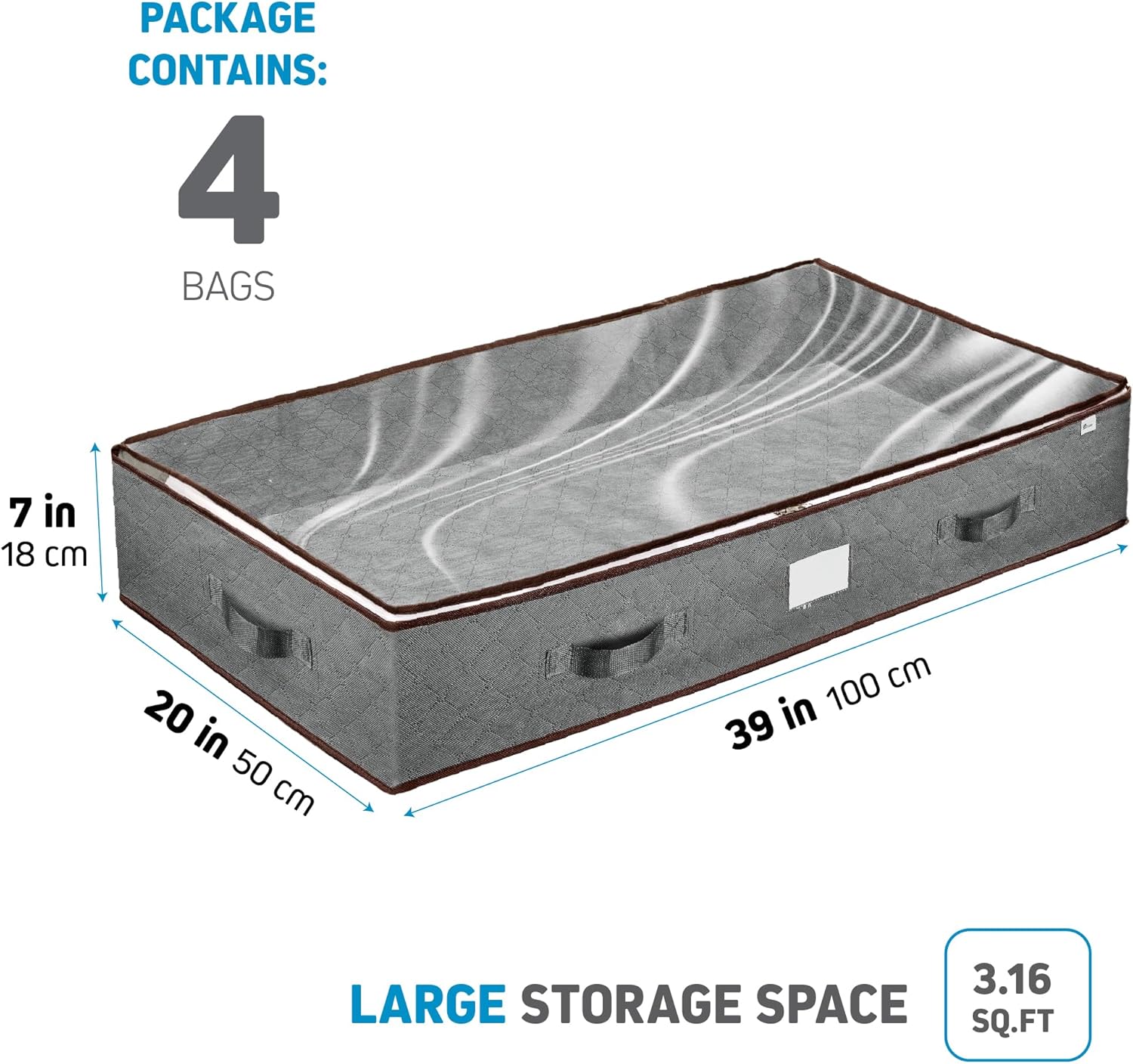Under Bed Storage Bins - Pack Of 4 Under The Bed Storage Containers For Clothes, Blankets, Winter Clothing, & Shoes - Underbed Storage Containers With Handles, Dual Zippers, & Clear Top - Image 2