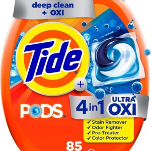 Tide 4-in-1 Ultra Oxi PODS Laundry Detergent Pacs, 85 Count, HE Compatible, Built in Pre-treater for Stains