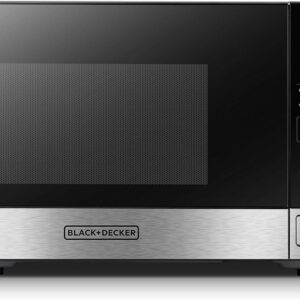 BLACK+DECKER Digital Microwave Oven with Turntable Push-Button Door, Child Safety Lock, Stainless Steel, 0.9 Cu Ft
