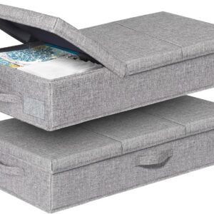 punemi Under Bed Storage With Lids, 2 Pack Large Underbed Storage Containers Clothes W/ 3 Handles, Foldable Low Profile Stackable Drawer Organizer Bins Box for Blanket Shoe Bedroom, 31.1*15.7*6inch